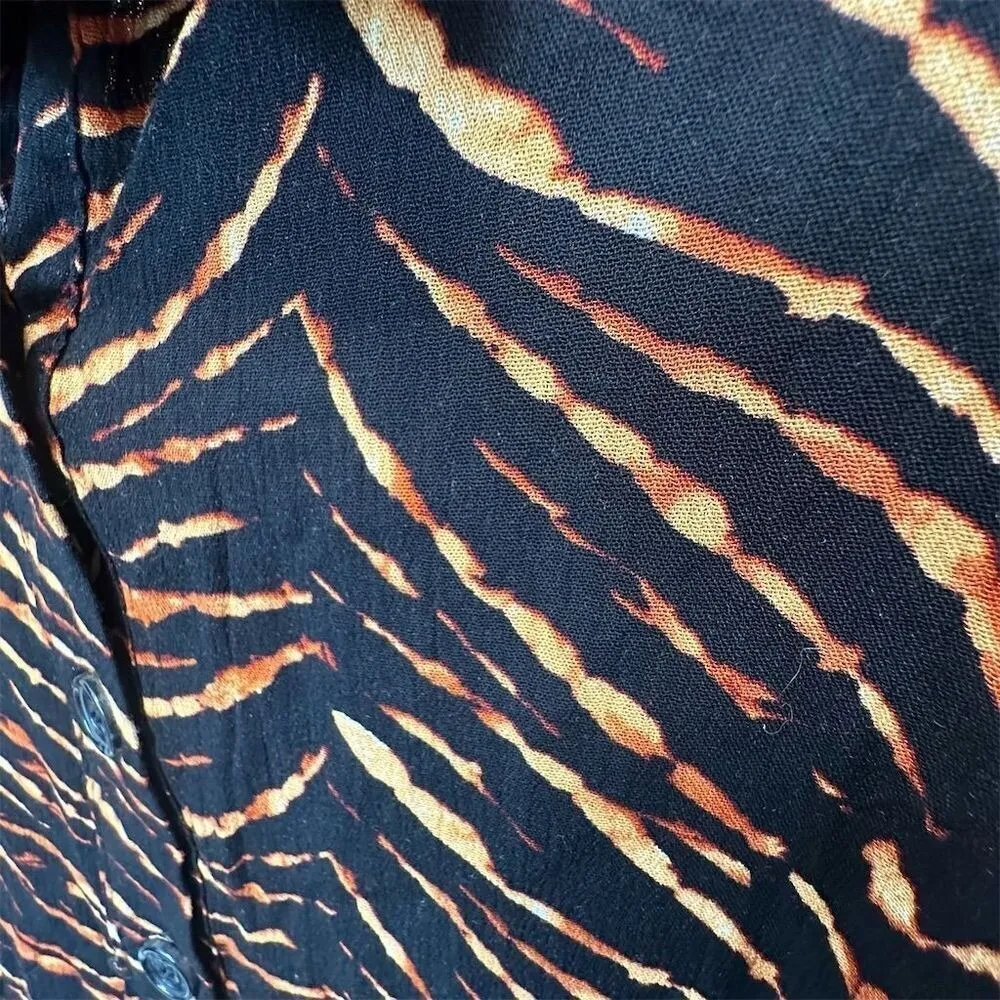 NWT New‎ Look Women's 2X Brown Animal Print Button-Up Knee Dress Short Sleeve - Image 4