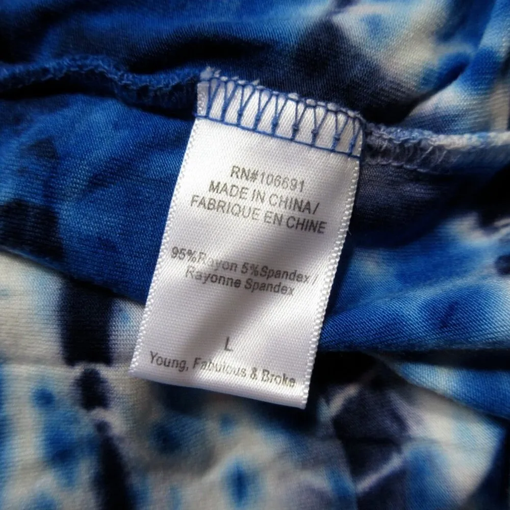 NWT Young Fabulous & Broke Araya in Blue White Tie Dye Ruched Jersey Dress L - Image 4