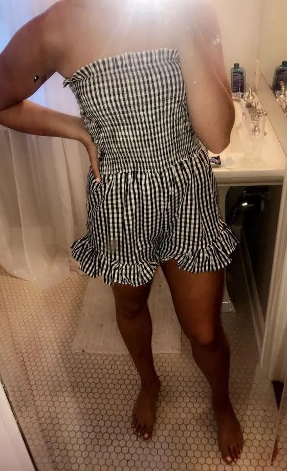 Gingham Sleeveless Romper Size M - Image 2