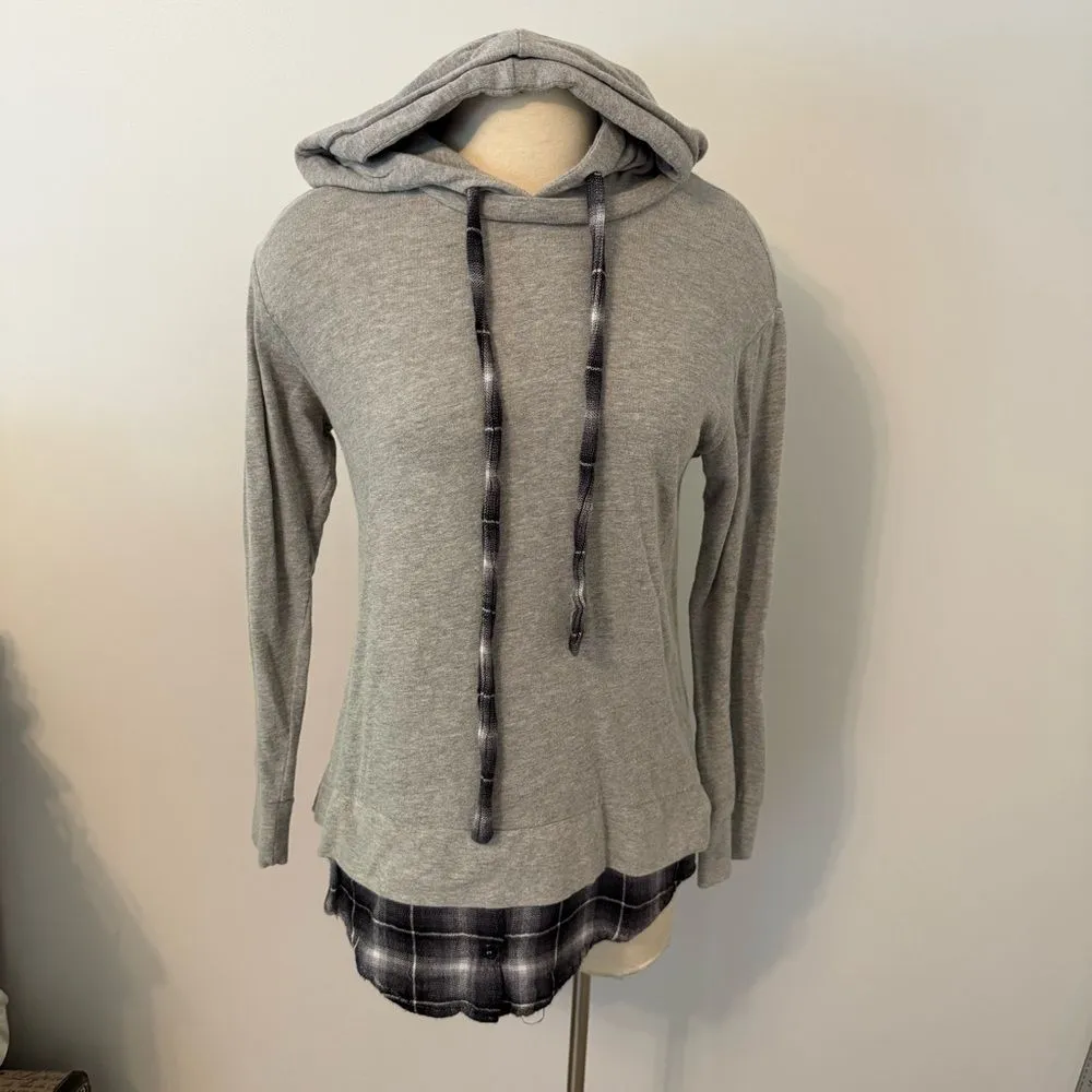 Crescent Gray Plaid Flannel Layered Hoodie Size Small - Image 2
