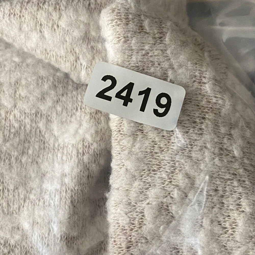 Prana Womens M Cowl Neck Pullover sweater top Drawstring Pouch Pocket Beige - Image 7