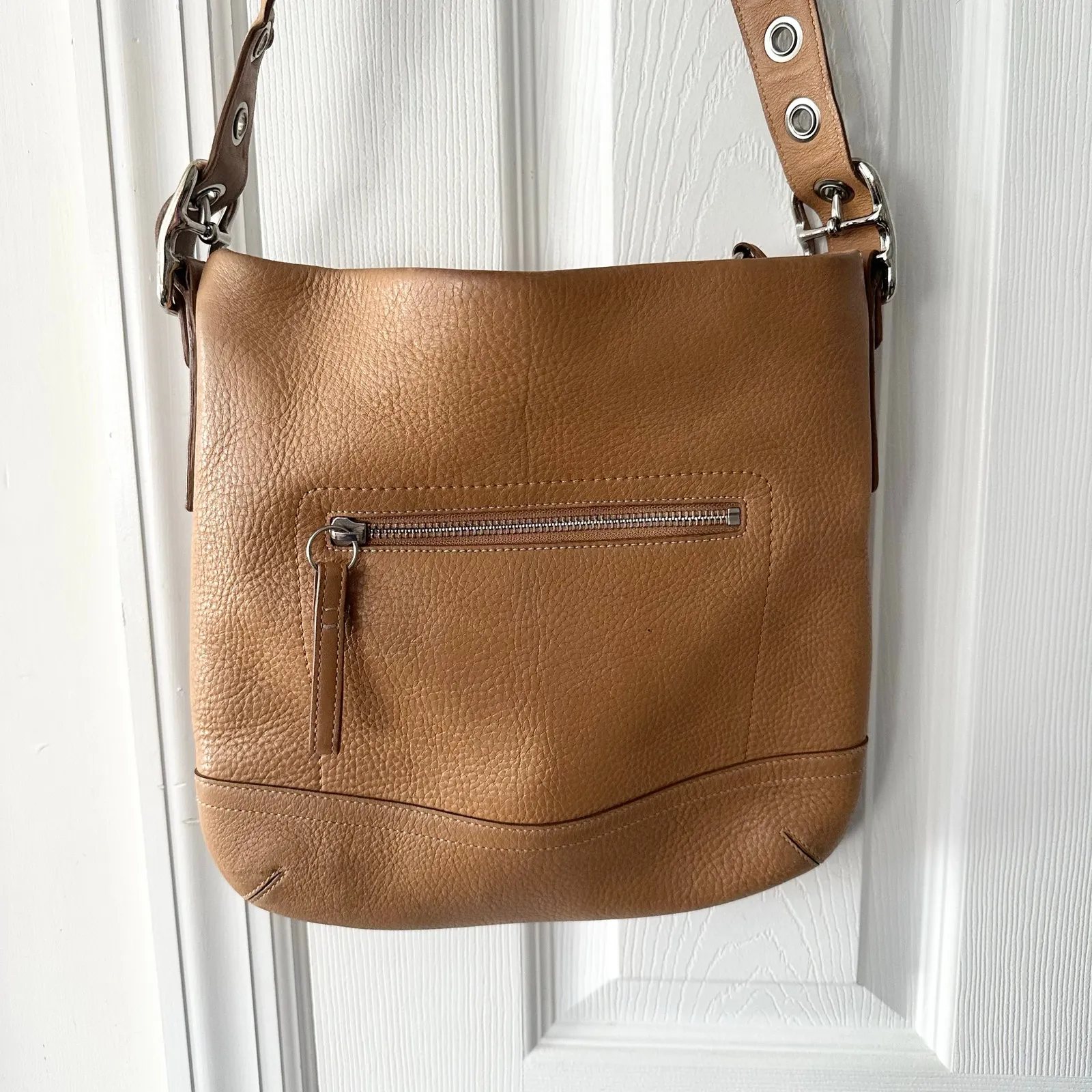 Coach Camel Tan Legacy Pebbled Leather Signature Liner Y2K Crossbody Bag F03796 - Image 6