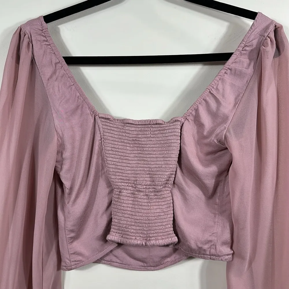 Urban Outfitters Dusty Rose Barbie Crop Long Sleeve Fairy Pink Top Women Size M - Image 4