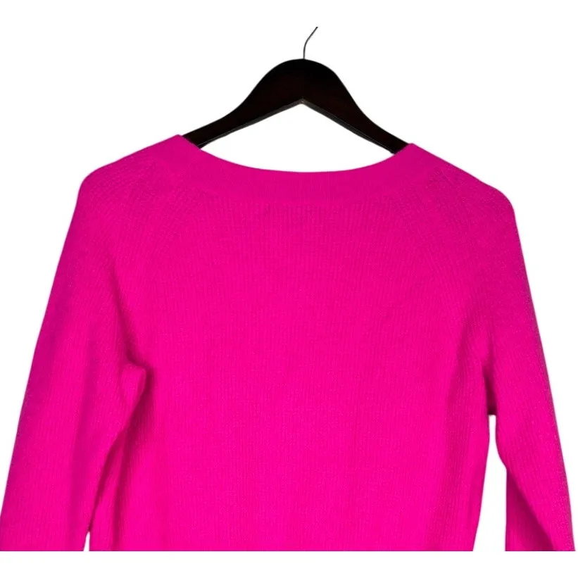 J. Crew Merino Wool Blend Waffle Knit Ribbed Hems Sweater Crew Neck XXS Pink - Image 5