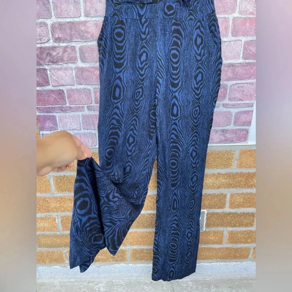 Diane von Furstenberg Blue Black Wood Grain Print Silk Jumpsuit Sz 4 - Image 13