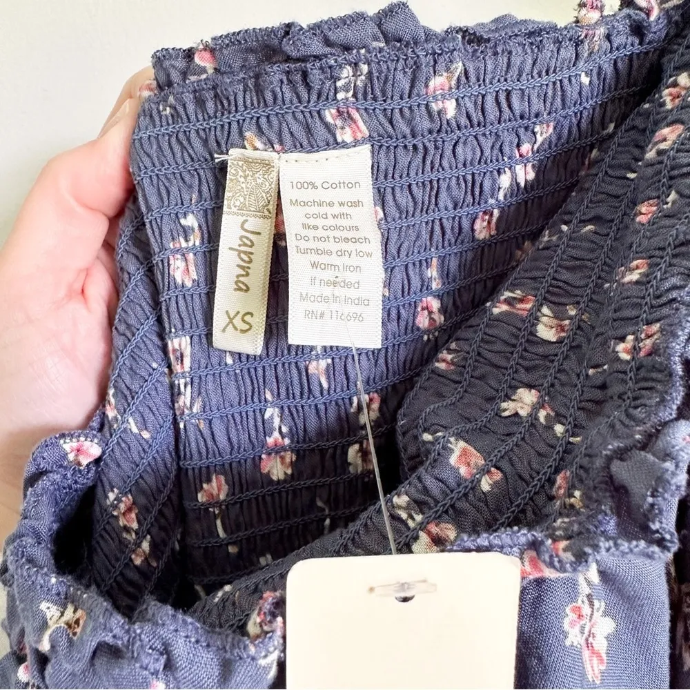 NWT Japna Blue Floral Strapless Cropped Flare Leg Boho Jumpsuit sz XS - Image 9