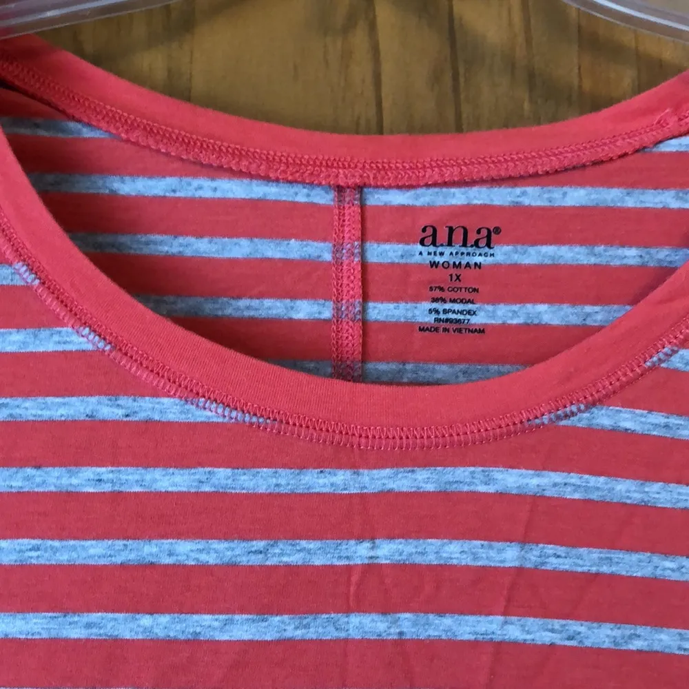 Coral & Grey Long Sleeve Stripe Tee 1X - Image 2