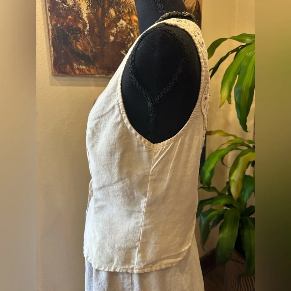 EUC VINTAGE ALLISON BRITTNEY vest with back crochet beige bho style Sz S - Image 5