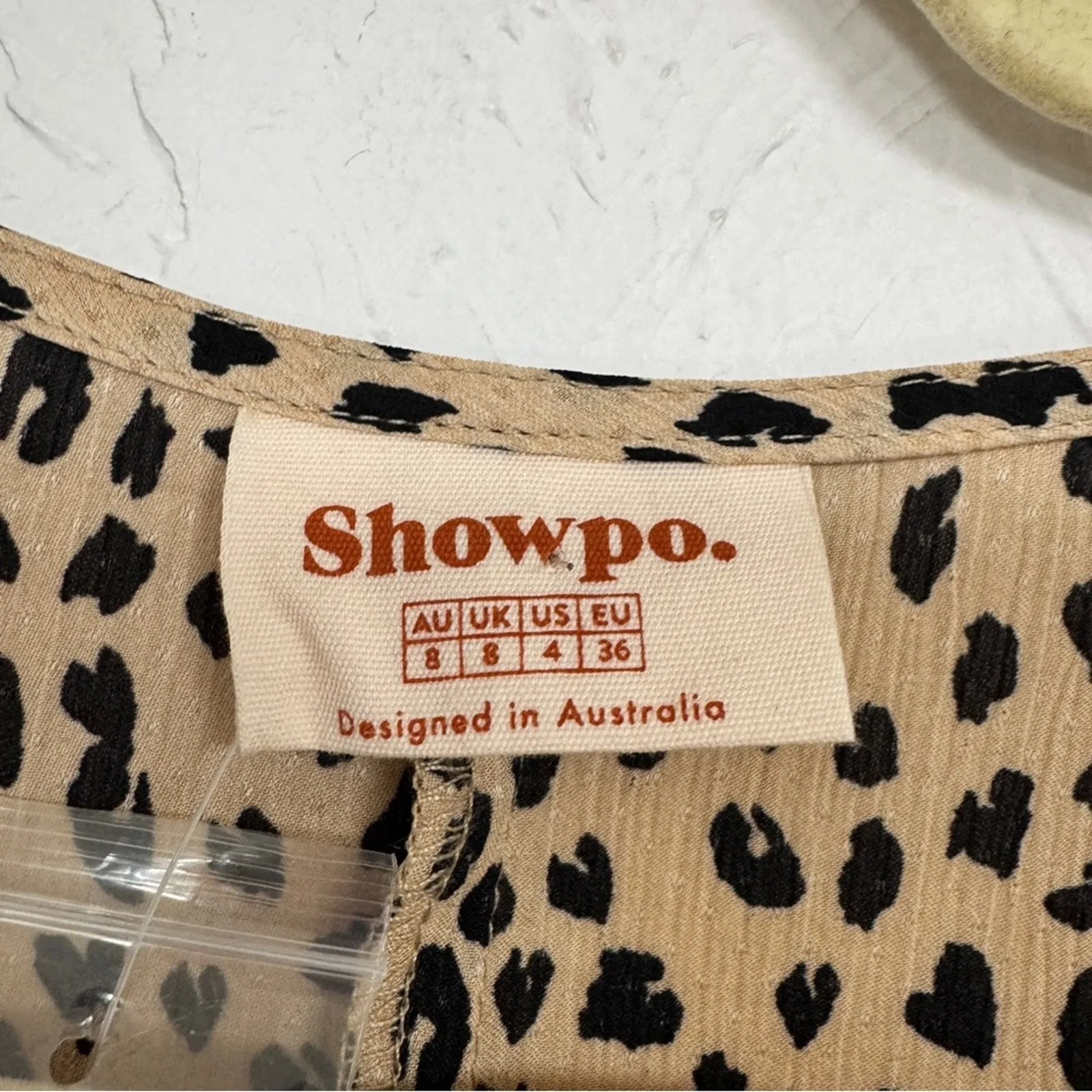 Showpo Tan Animal Print Crop Top Blouse Womens 4 Ballon Sleeve Girly Coquette - Image 7