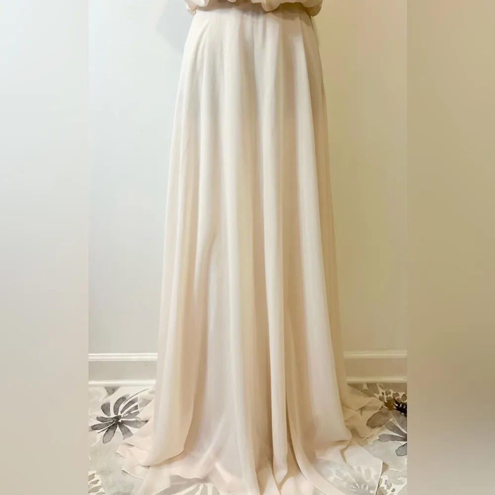 Bridesmaid Sleeveless Chiffon Cold Shoulder Dress in Baby Pink Sz 2 - Image 4