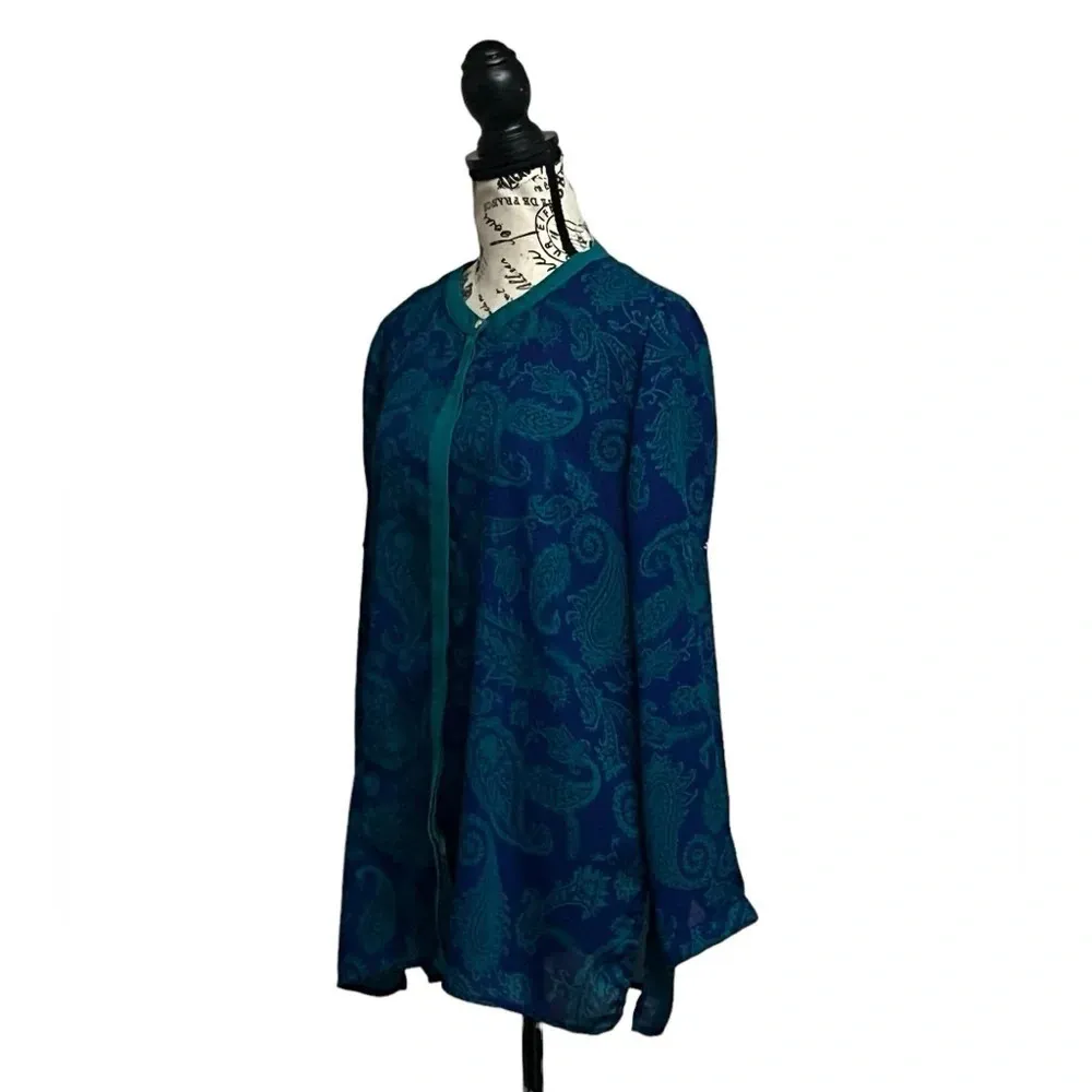 harve bernard Floral Long Sleeve Button Up Tunic Blouse L Floral Retro Preppy - Image 2