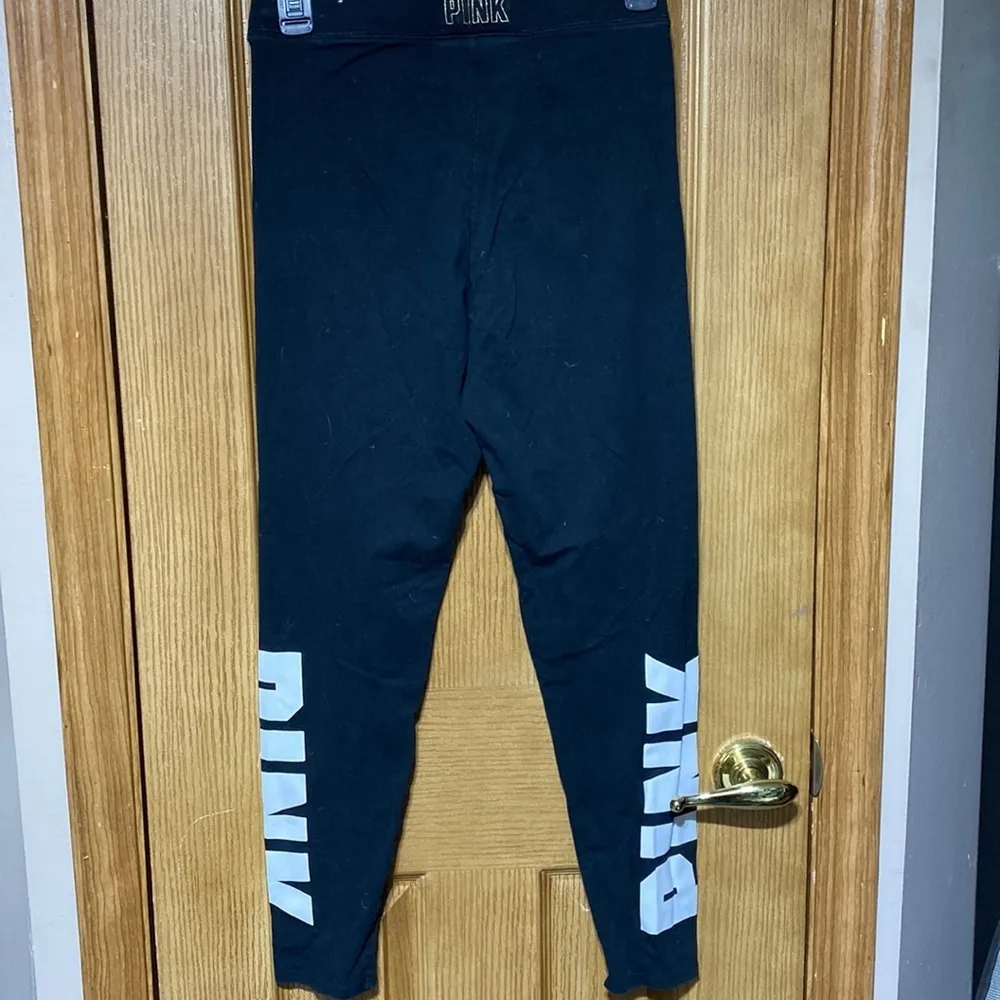 Victoria's Secret PINK Logo Black Cotton High Waist Yoga Flat Leggings​​​ - Image 5