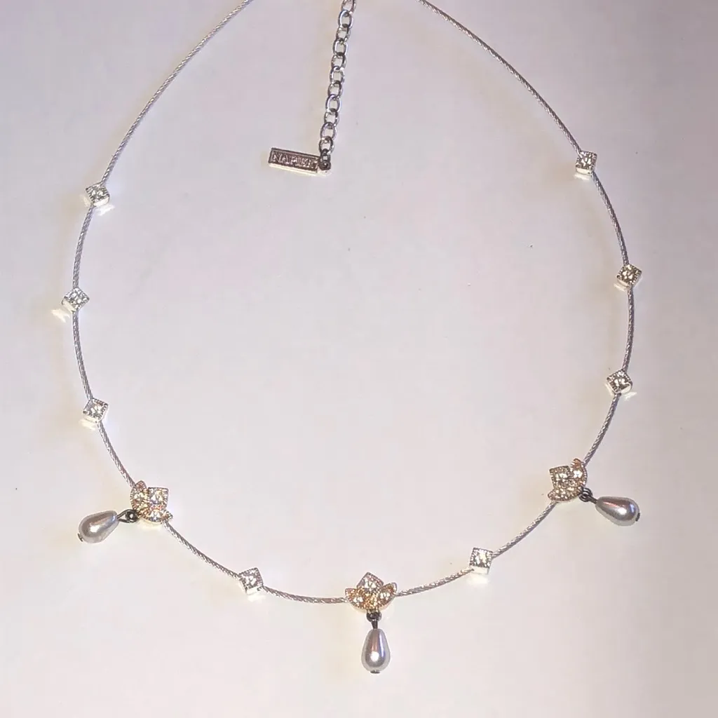 Napier Elegant Silver Tone Necklace with Faux Pearl and CZ Accents - Image 2