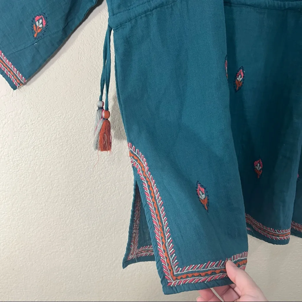 WORLD MARKET Womens Cotton Floral Embroidered Peasant Top Sz L/XL Boho Peasant Green - Image 4