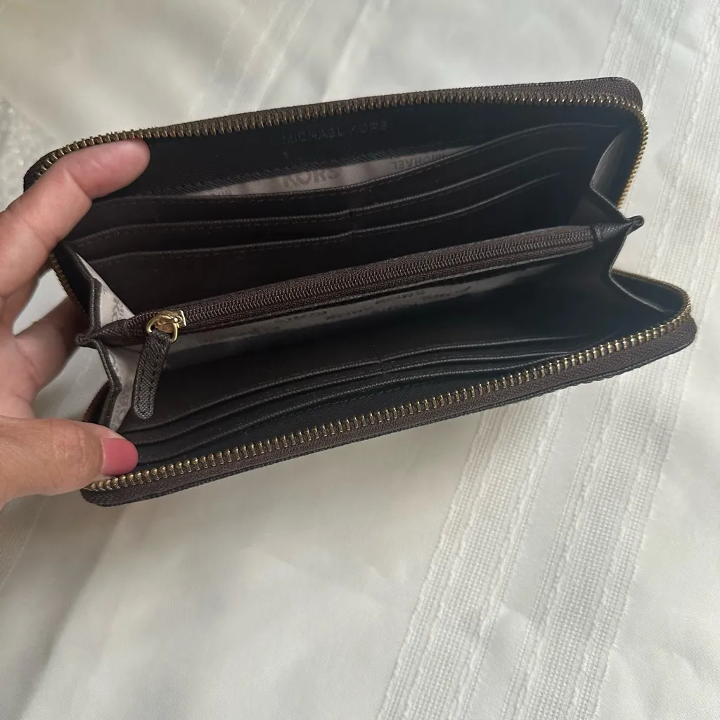 Michael Kors Chocolate Brown Wallet with Gold Plate - Image 3