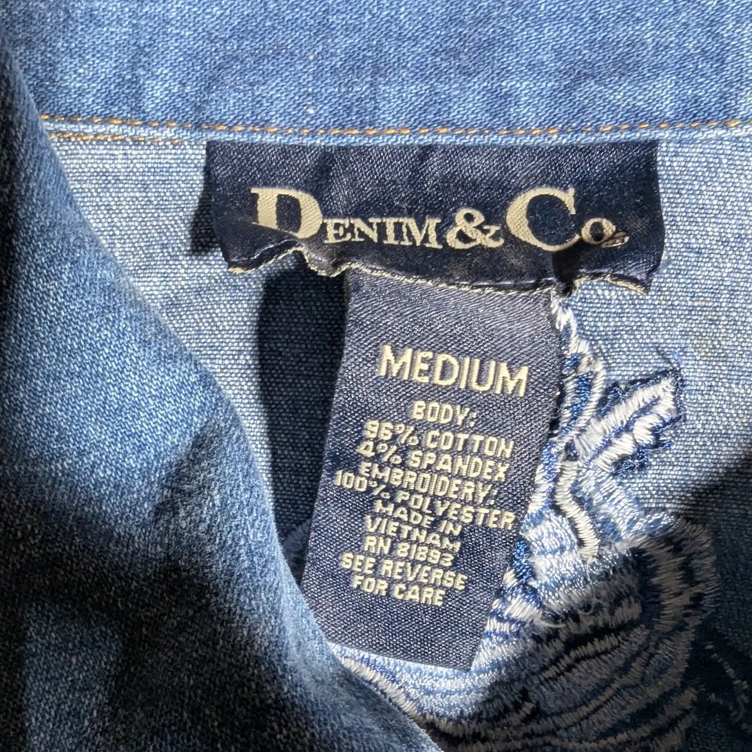 Vtg 1990s Denim & Co Blue Rose Floral Embroidered Stretch Jean Jacket Sz M Size M - Image 4