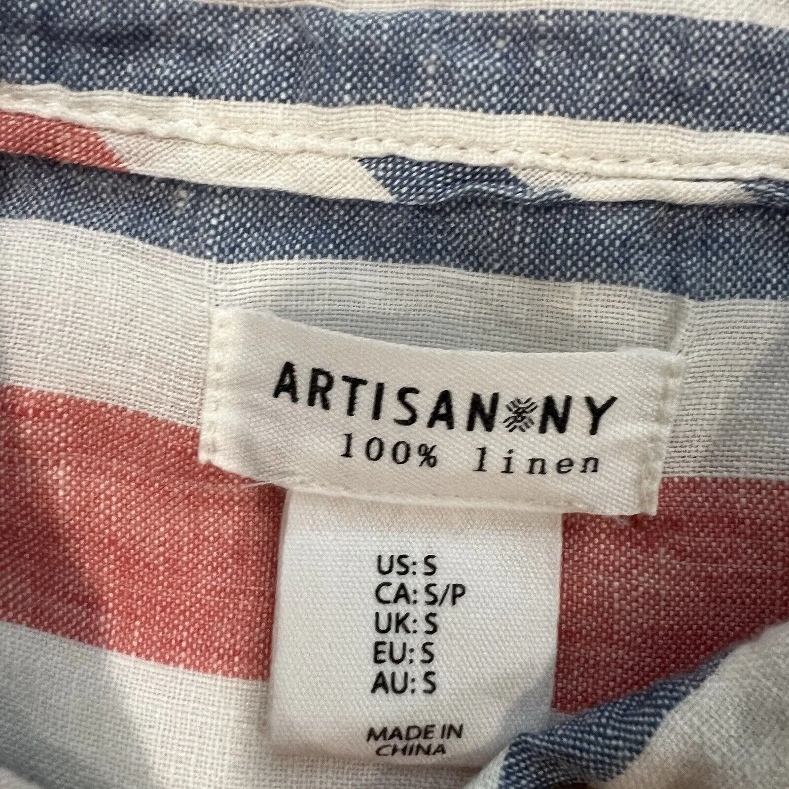 Artisan NY 100% Linen Tunic Women’s Top Size Small Long Sleeve Striped Button Up - Image 6