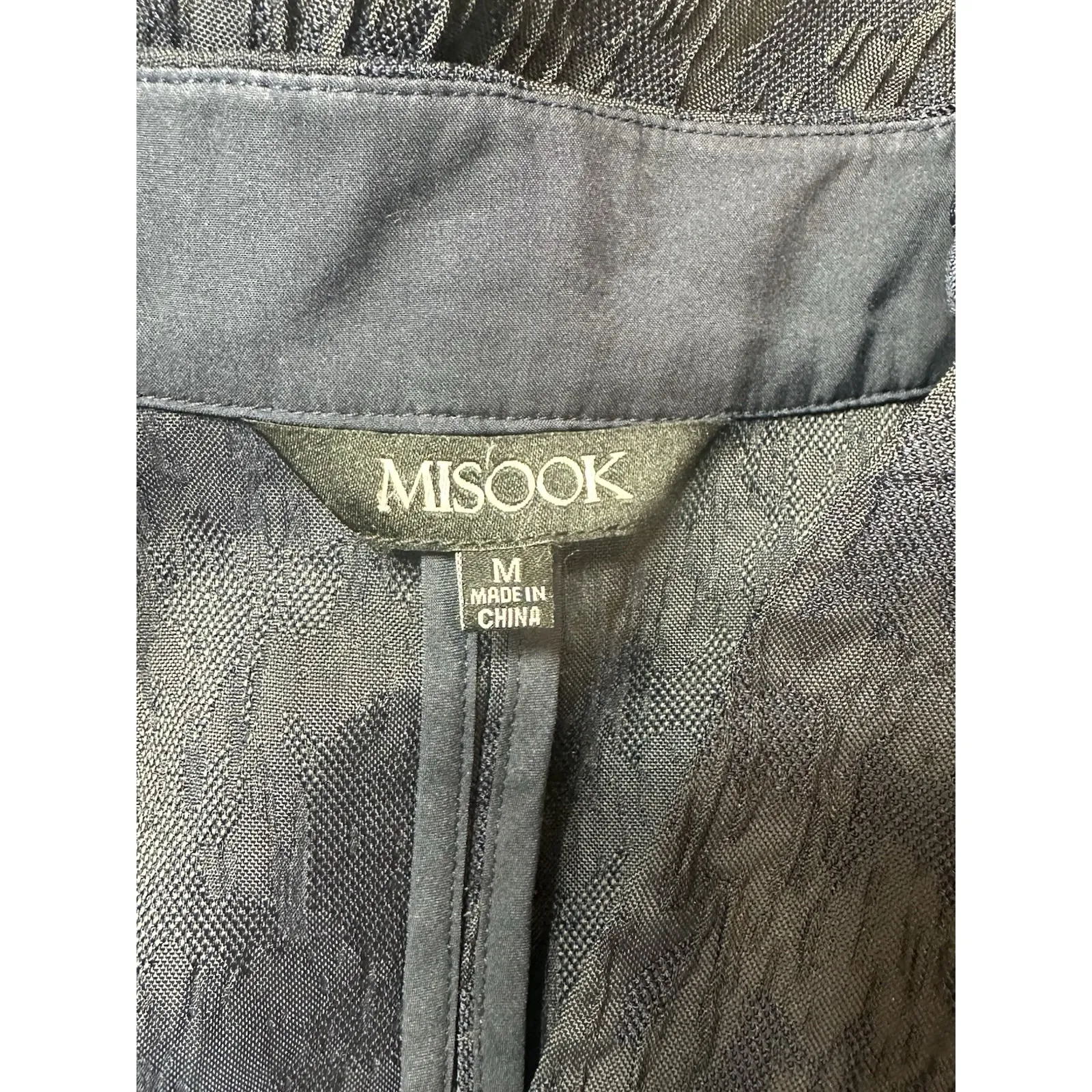 Misook Navy Textured Jacquard Blazer Jacket M 3/4‎ Sleeve Statement Button - Image 5