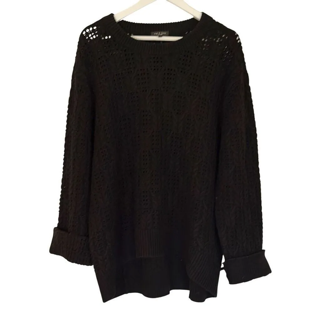 Rag & Bone 100% wool Divya cable crochet knit sweater large - Image 3