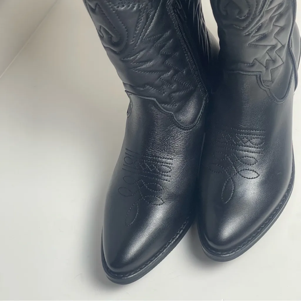 Steve Madden HAYWARD BLACK LEATHER boots Western Cowboy Boots Cowgirl Sz 6.5 - Image 8