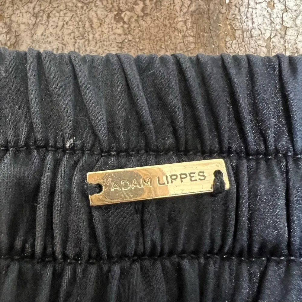 Adam Lippes Black Satin Wide Leg Pants Elastic Waist Pockets Luxe Y2K Sz 14 - Image 9