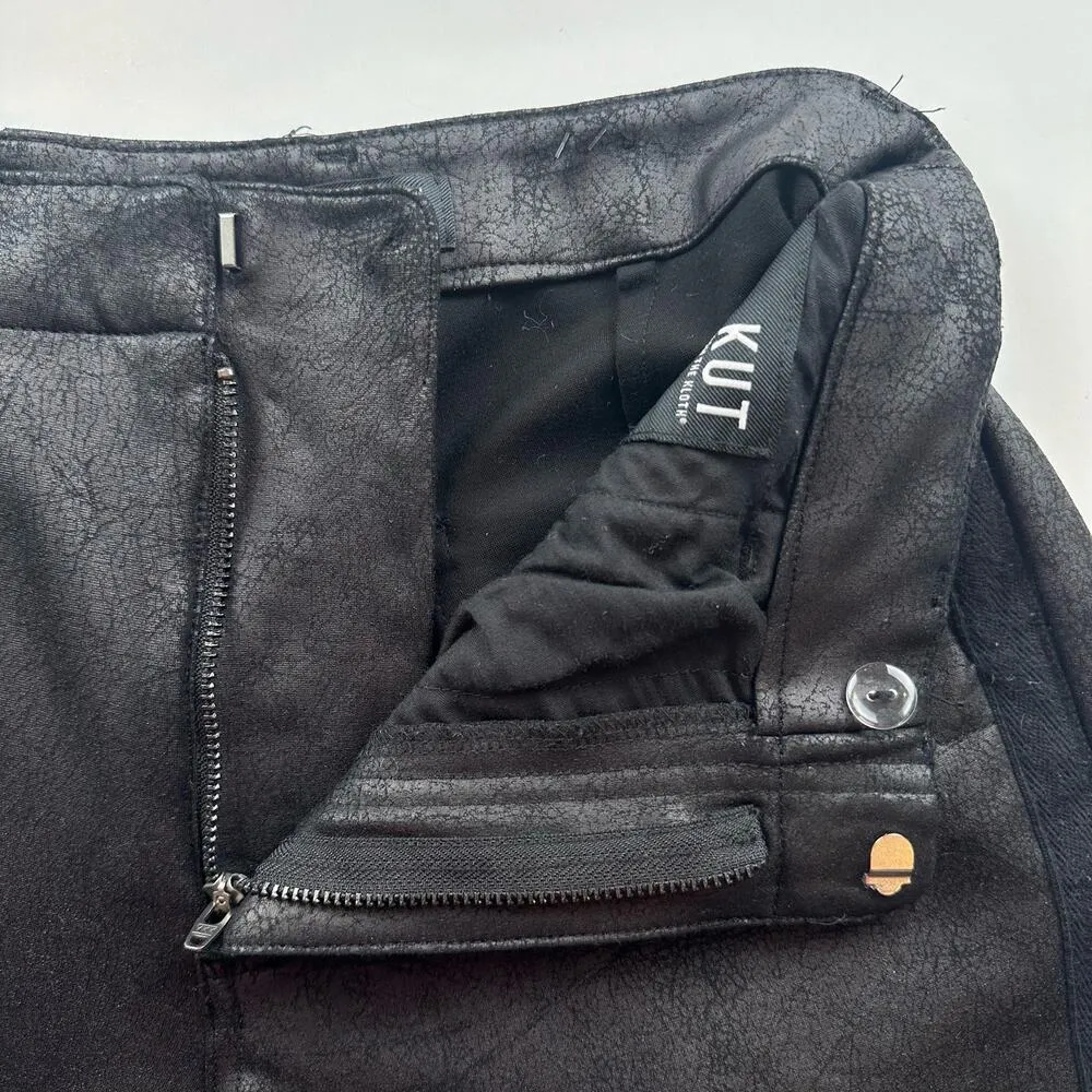 Kut from the Kloth Frida Slim Track Pant High Rise Black Faux Leather Size 2 - Image 11