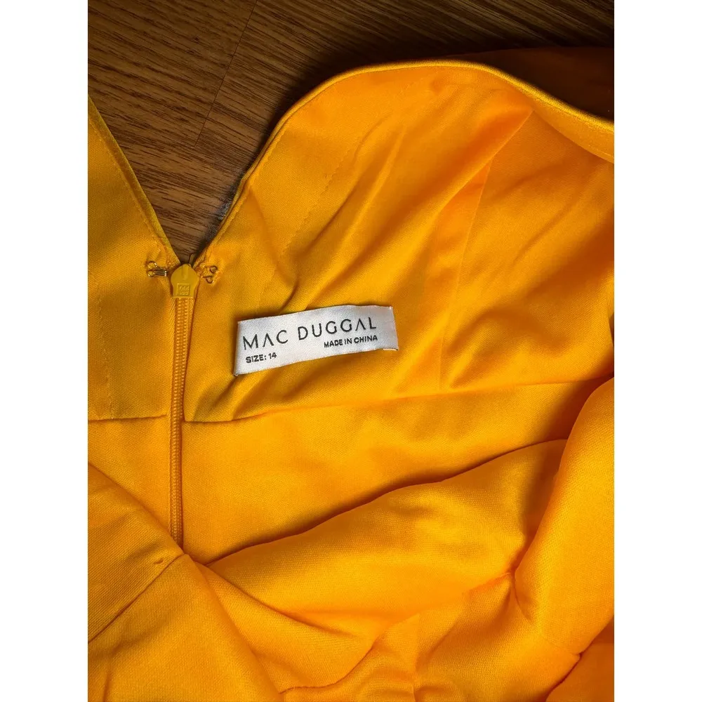 Mac Duggal 12404 FAUX WRAP  A LINE GOWN Formal Dress in Marigold size 14 - Image 6