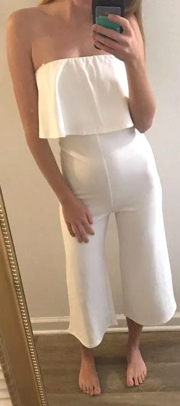 White Crop Ruffle Jumpsuit - Image 3