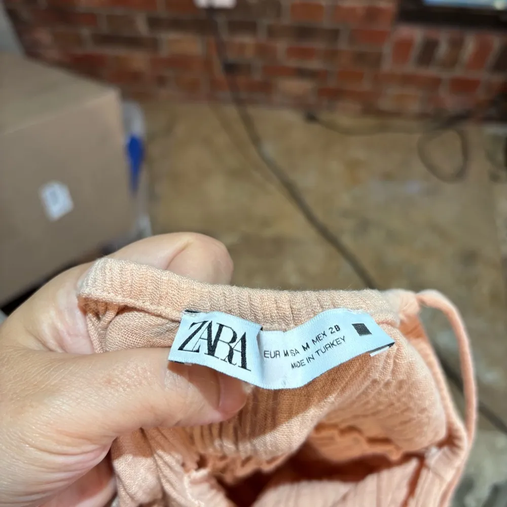 Zara womens tie gauzy tie waist wide leg jumpsuit summer beach vacation pink M - Image 6