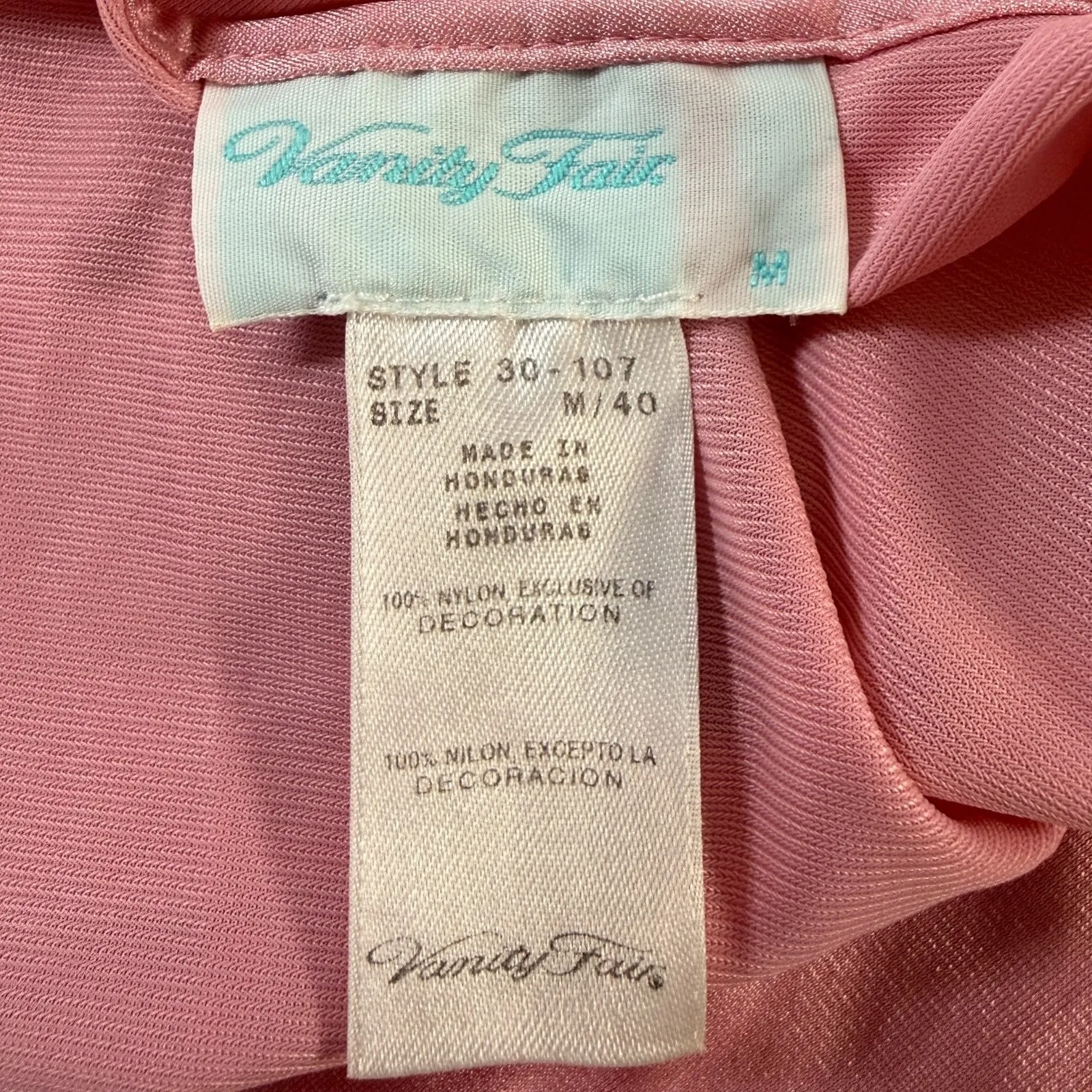 VTG Vanity Fair Pink Nylon Nightgown Sleep Dress M Lace Trim V-Neck Retro - Image 5