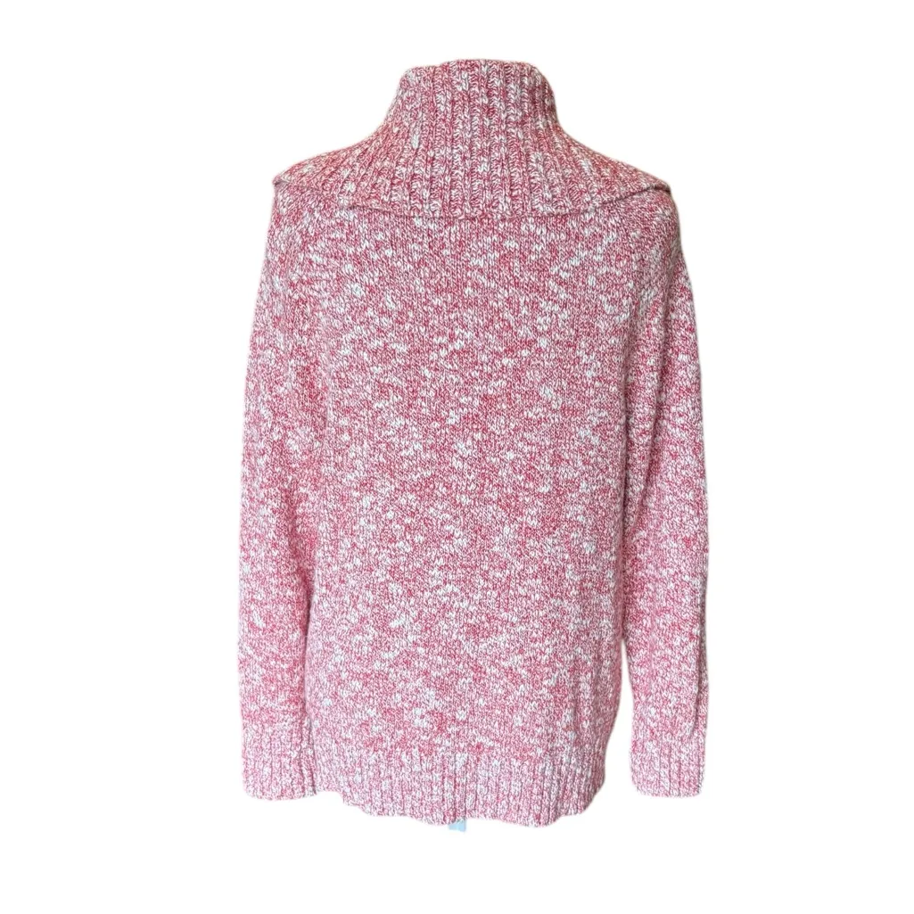 LL Bean Full Zip Collared Sweater Chunky Cotton Knit Womens Size Large Petite Red - Image 2