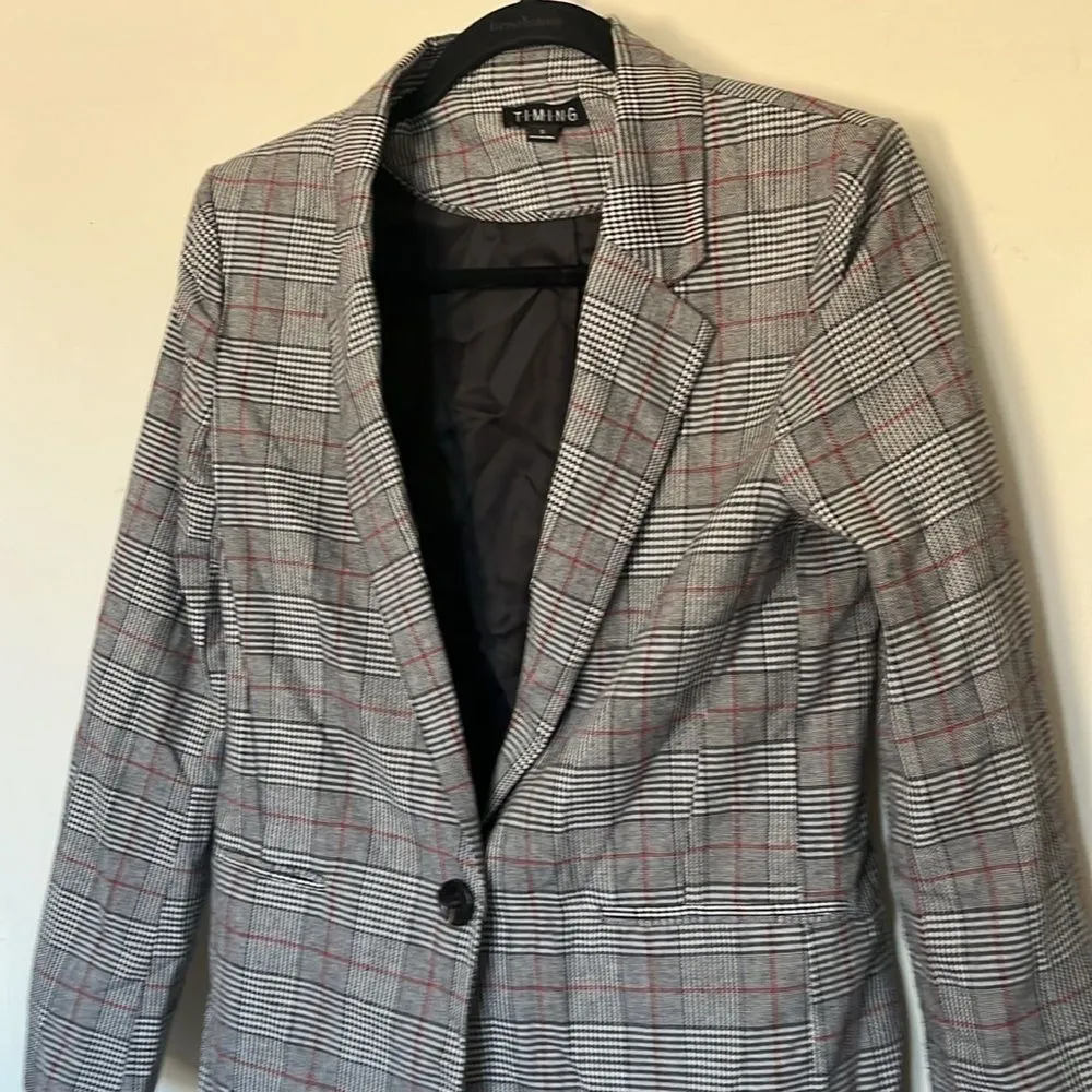 Timing Black White Red Plaid Lined‎ Top Sz Small - Image 2