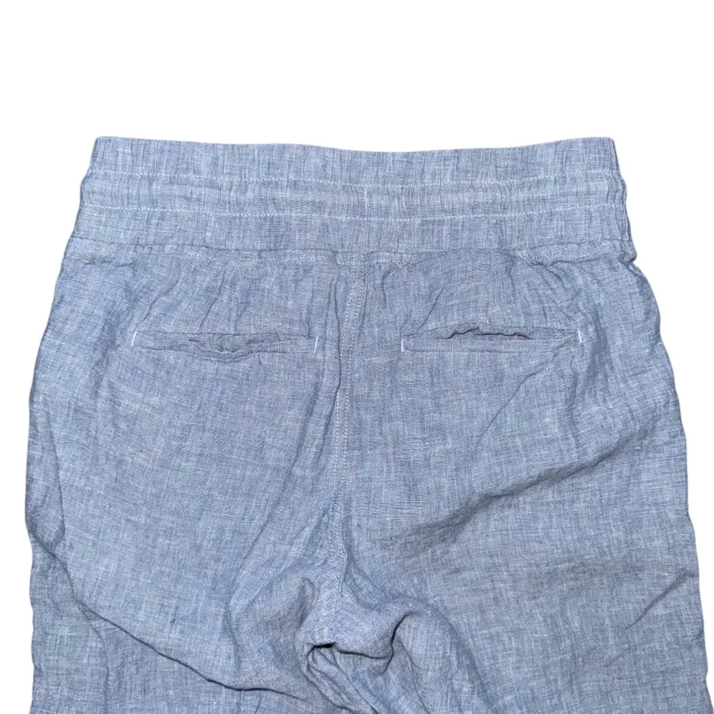 Athleta Cabo Linen Wide Leg Pants Blue Women’s Sz 6 Drawstring Waist Relaxed Fit - Image 5
