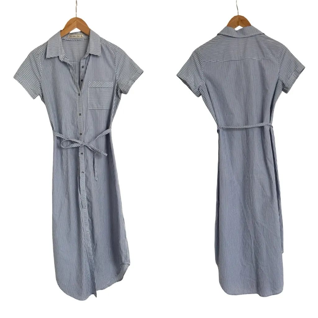 Abercrombie & Fitch Striped Blue And White Button Down Midi Dress Small S Cotton - Image 2