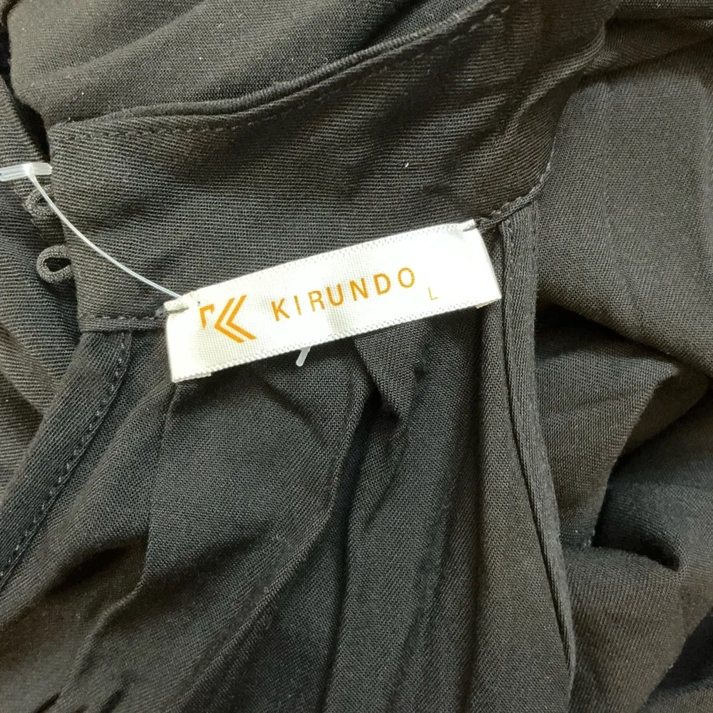 Black pleated Midi Sundress with Halter Neckline for Cocktail Size L - Image 6