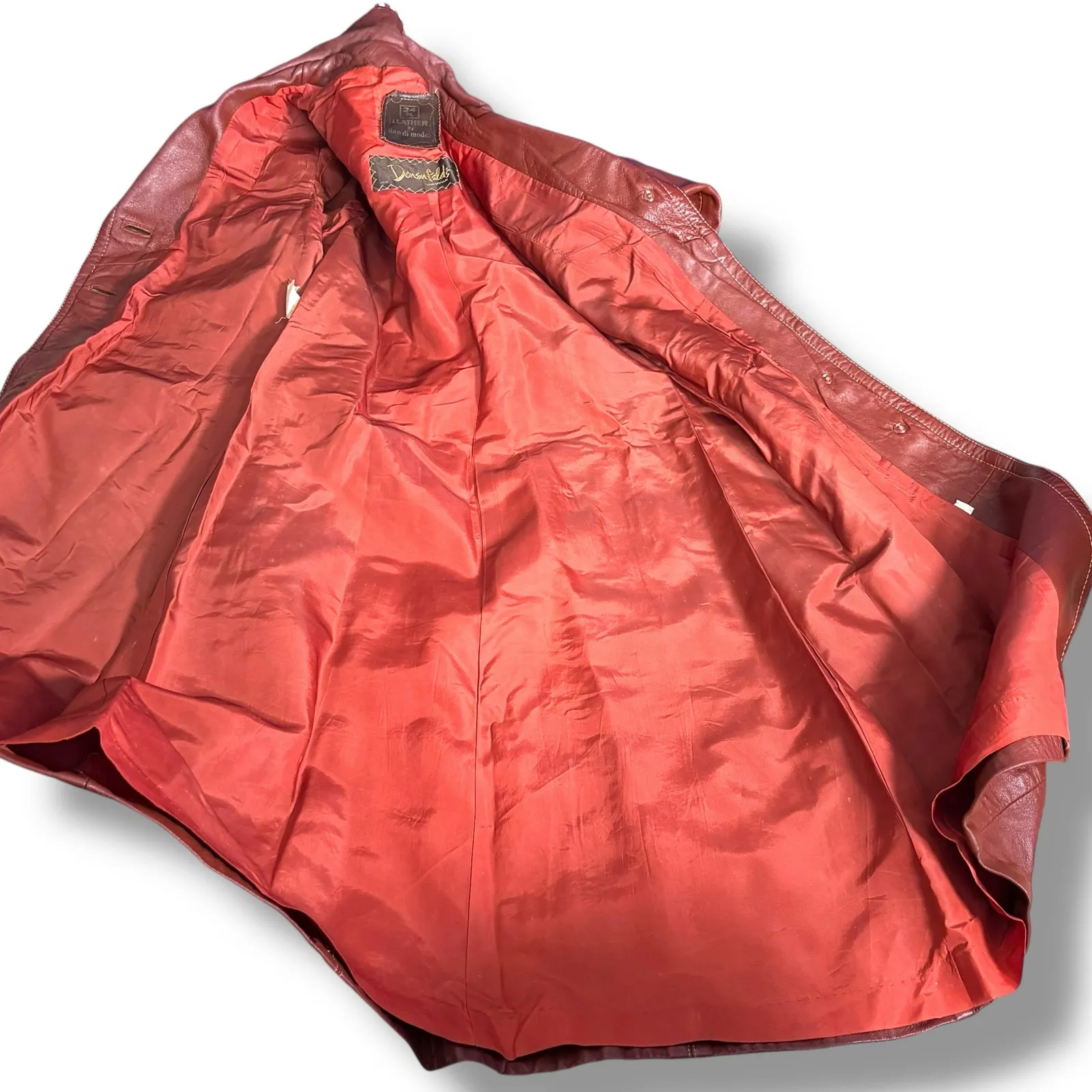 Vintage 70s Burgundy Leather Longline Trench Coat White Whipstitch Western Ranch Red - Image 13