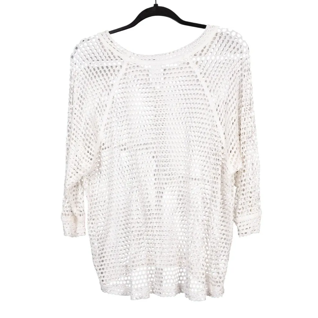 Bobeau White Open Knit Top L Womens Loose Fit Sweater Top Raglan Sleeves - Image 5