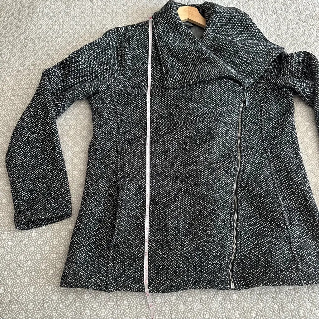 Lands’ End Tweed Print Soft Fleece Asymmetrical Zipper Moto Style Coat Size M - Image 9