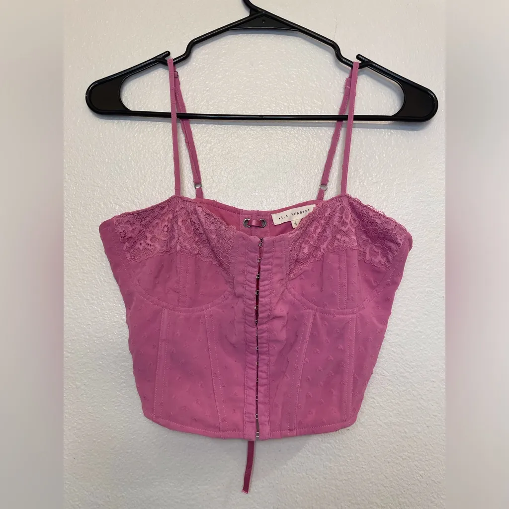 Pacsun LA Hearts Women’s Pink Lace‎ Corset Top Size M - Image 3