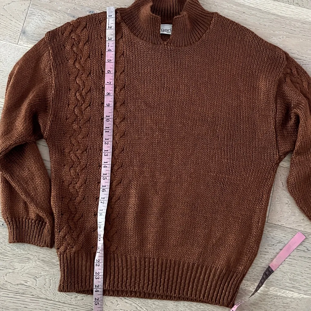 Vintage Garland USA Cable Knit Sweater Brown Mock Neck M L 70s 80s Cozy Fall Size M - Image 9