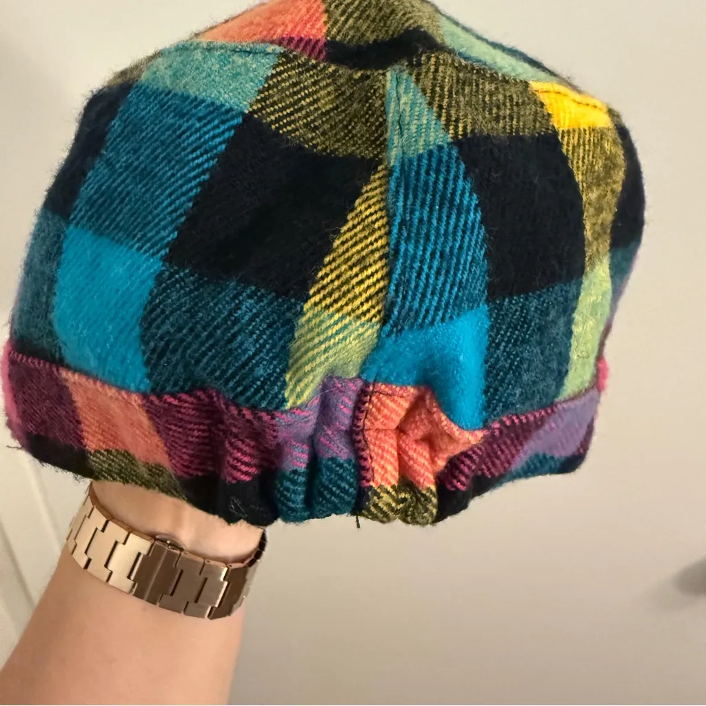 Payless Shoe Source Plaid Newsboy Cap in Blue and Yellow and Pink VTG Y2K - Image 6