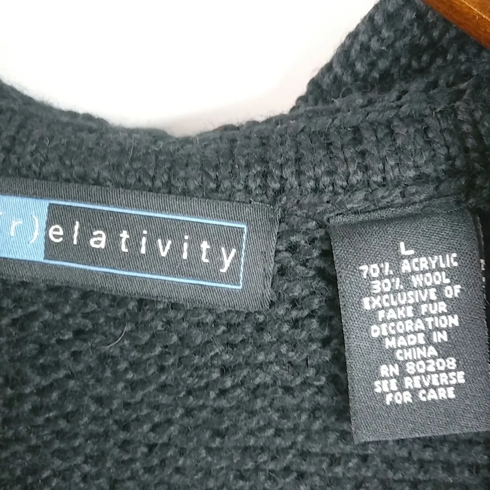 Relativity L Hoodie Wool Blend Toggle Fur Trim Knit Vest - Image 8