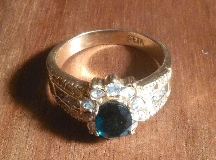 Simulated Emerald and White Crystal Gold Plate Ring (Size 10) - Image 7