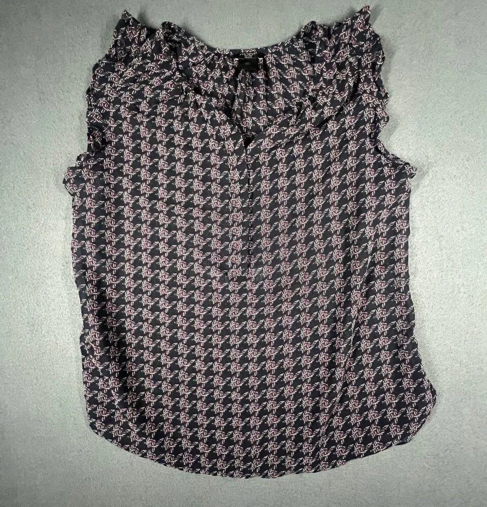 Ann Taylor Factory Womens LP Black Geometric Print Sleeveless Chiffon Blouse Size undefined - Image 2