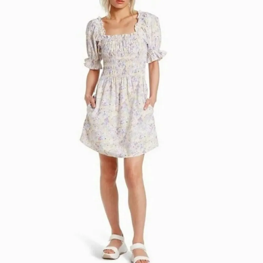 Levi's Puff Short Sleeve Smocked Floral Dress‎ Womens Size Large - Image 15