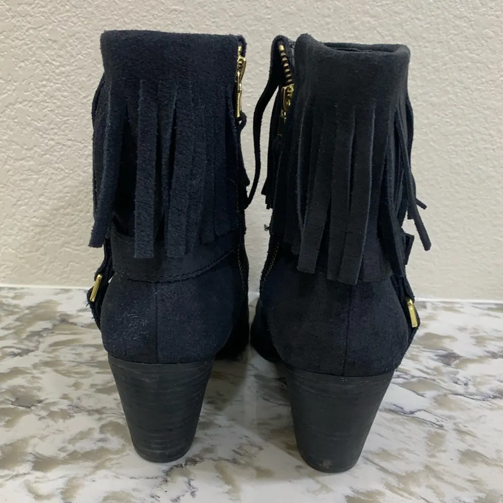 Ralph Lauren Women’s Mara Fringe Black Suede Ankle Boots Booties Gold Hardware 9 - Image 8