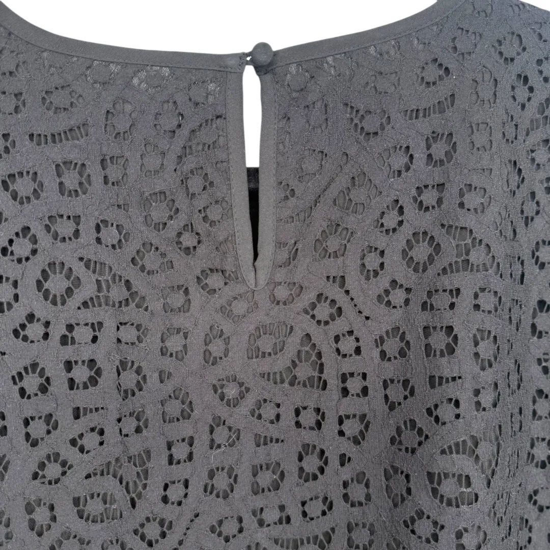 J. Crew Women's Black Eyelet Lace 3/4 Sleeve Blouse Top Size 8 Preppy Feminine - Image 5