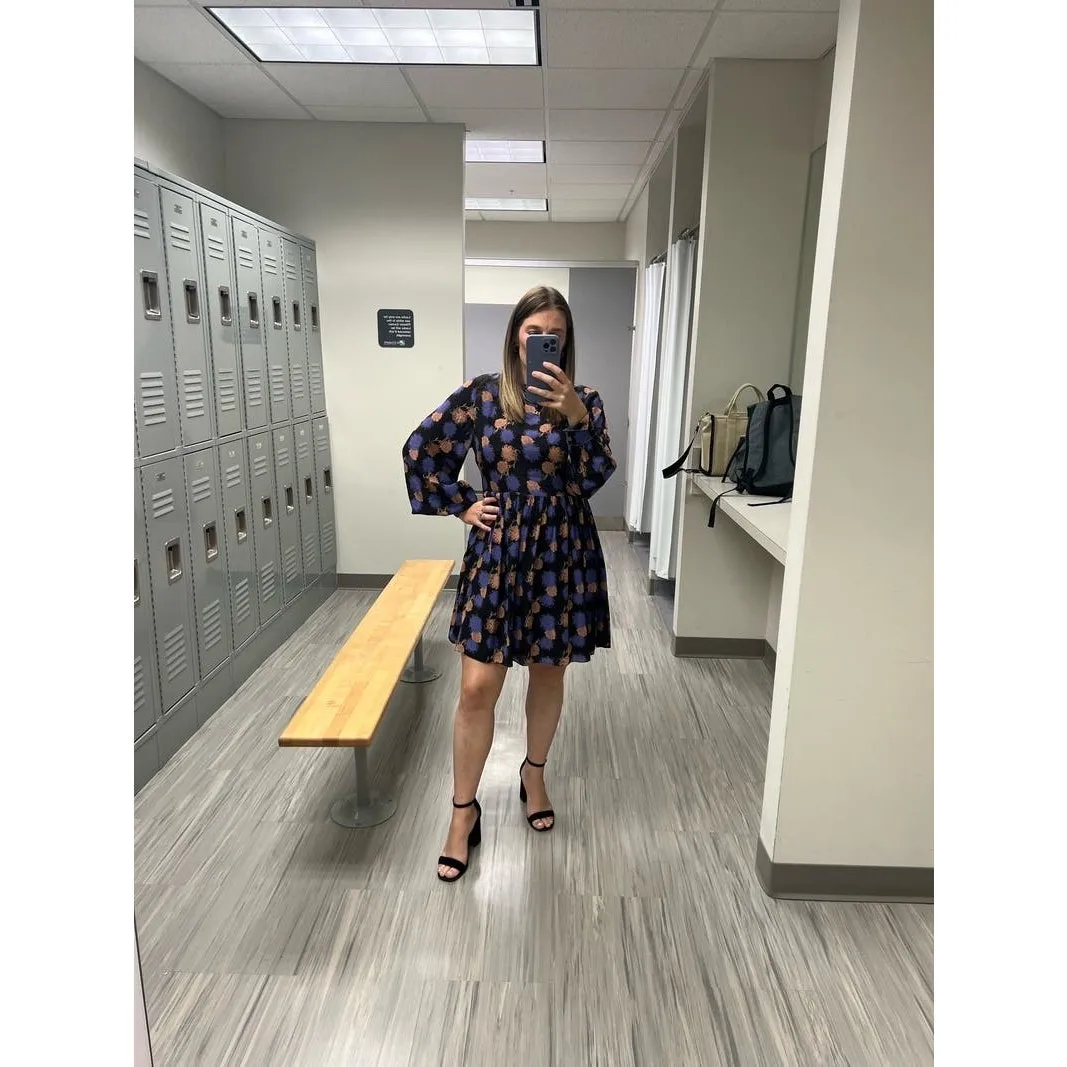 Hofmann Copenhagen Black Purple Printed 100% Silk Long Sleeve Mini Dress Size S - Image 10