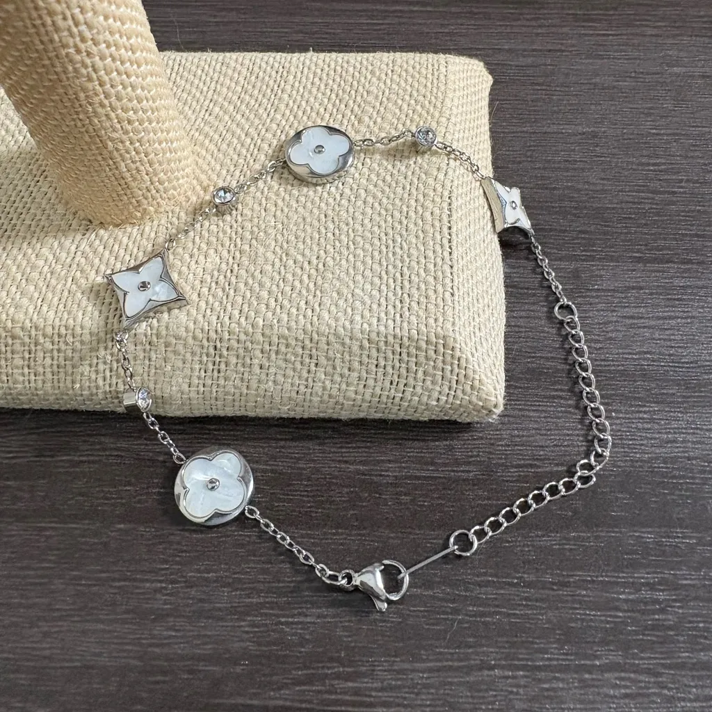 Stainless Steel Mother of Pearl Crystal Bracelet Silver - Image 4