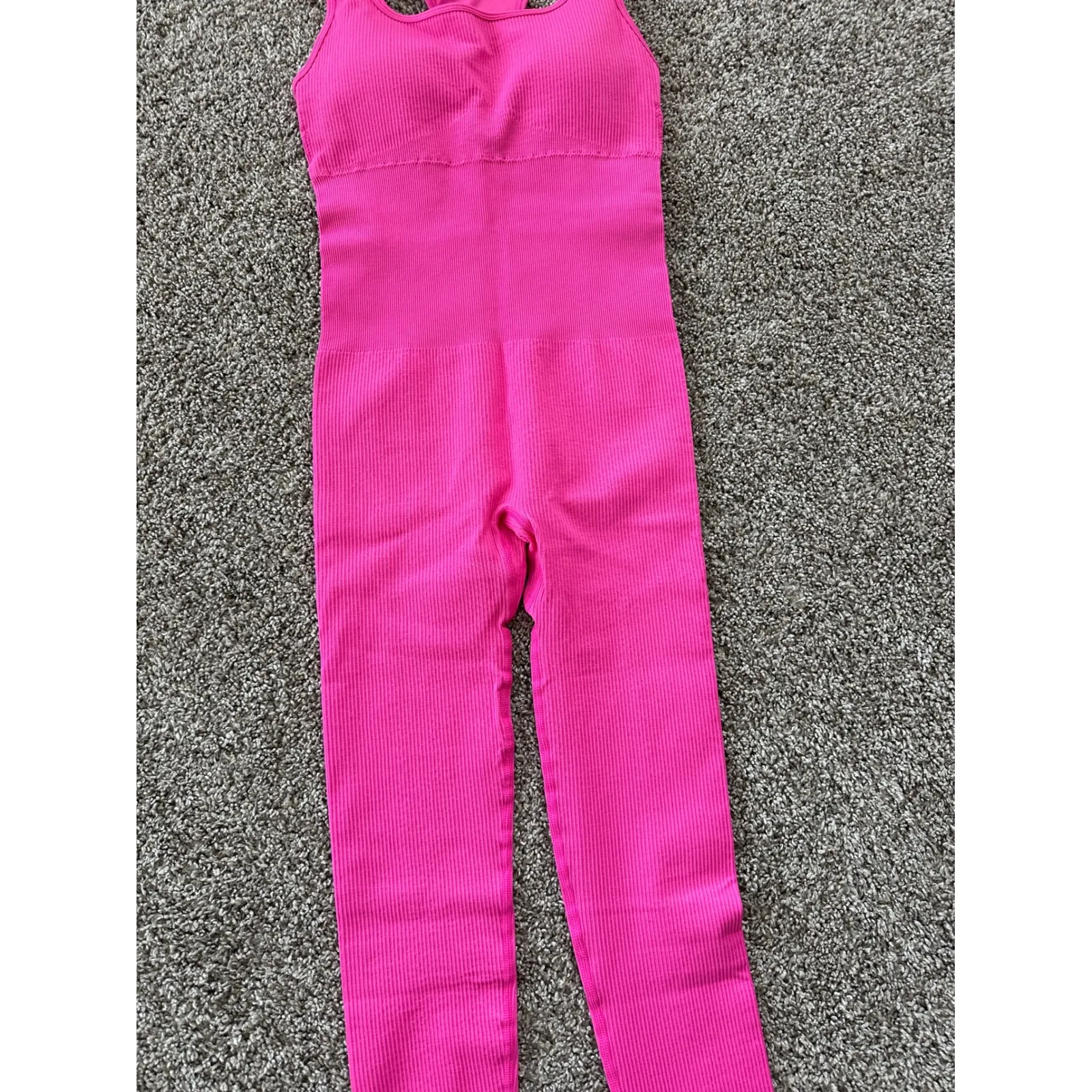 QQQ Pink Ribbed Bodysuit Jumpsuit Sleeveless One Piece Romper‎ Activewear S - Image 4